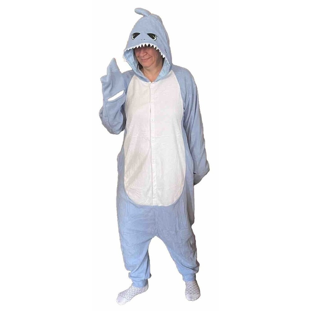 Adult Blue Shark pajamas Costume Jumpsuit Shark Pajamas One Piece Large Adult